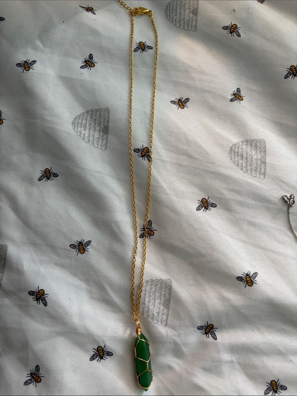 Gold Wire-Wrapped Green Pendant Necklace - Women Jewelry